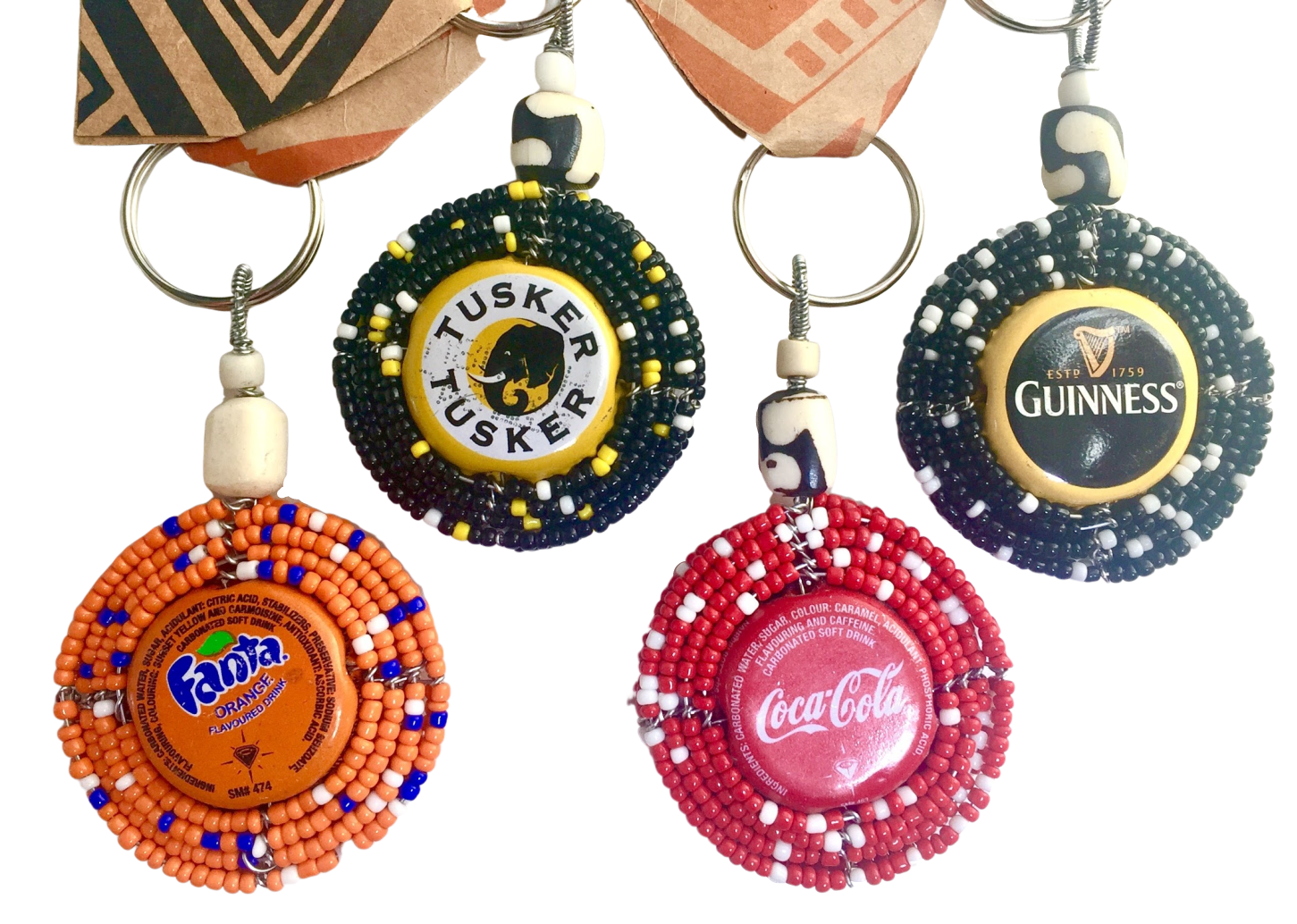 BOTTLE TOP KEY RING (Beaded) Banana Box