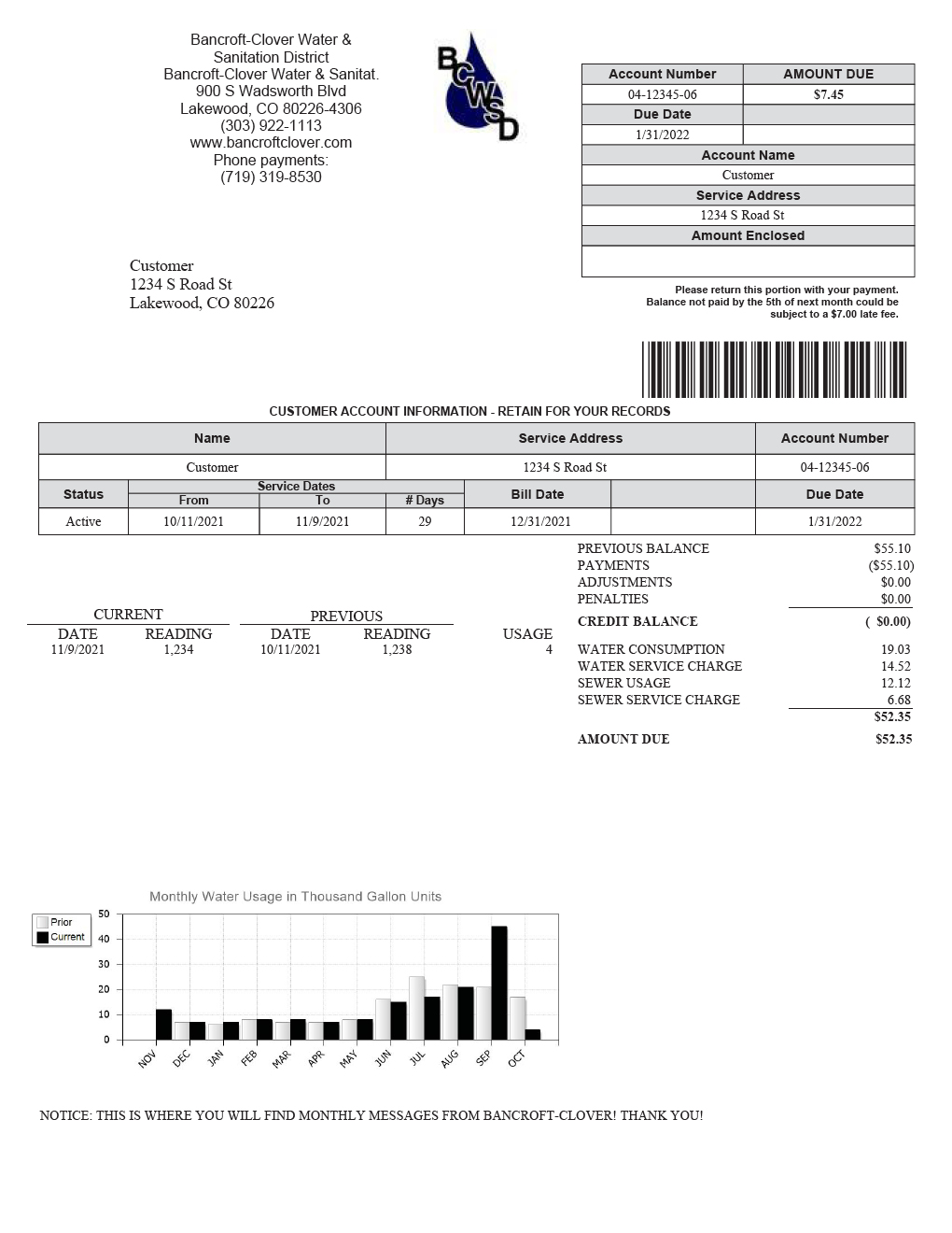 Understanding Your Bill BancroftClover Water and Sanitation District