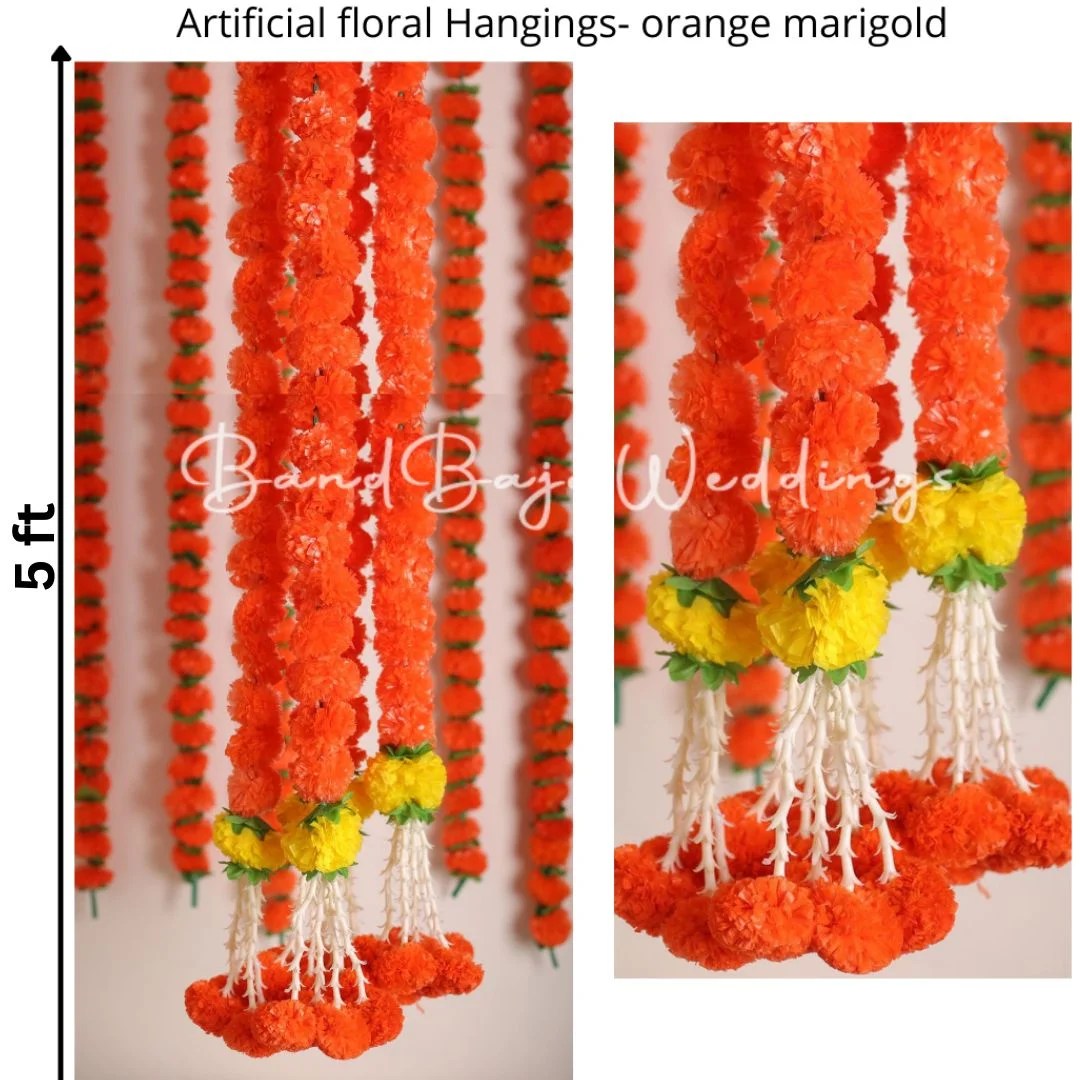 Artificial marigold flower strings with tuberose endings ( Pack of 10,5