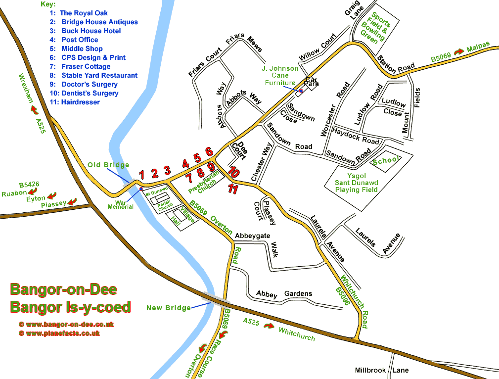 BangoronDee Bangor Isycoed Large Village Map North Wales