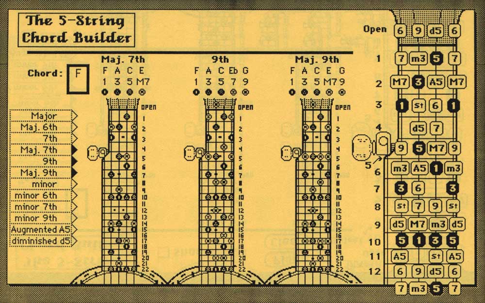 FM7, 9, M9 Banjo Chord Builder
