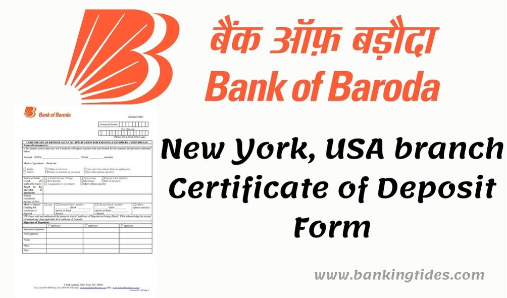 Bank of Baroda, New York Certificate of Deposit Form Banking Tides