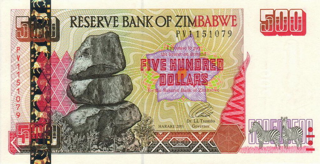 Banknote Index Zimbabwe 500 Dollar P10