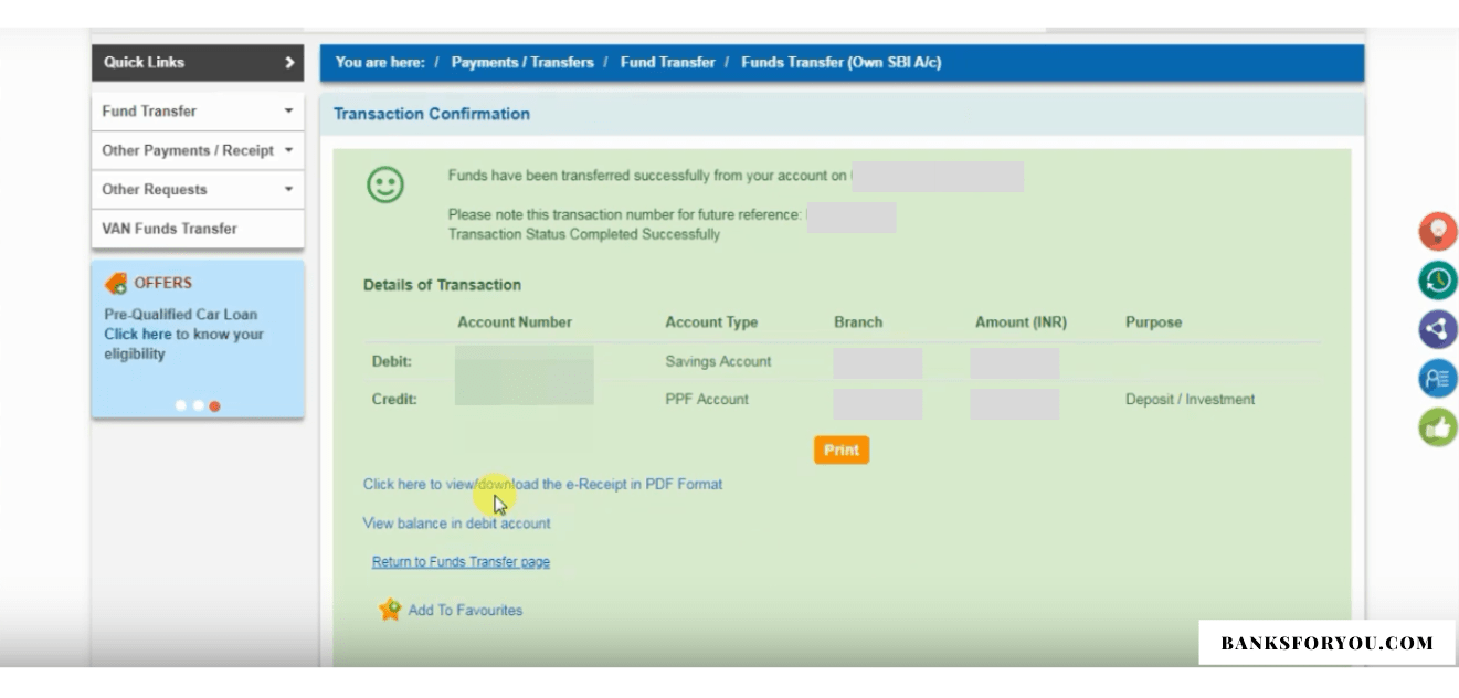 10 steps to transfer funds to the same SBI account ppf