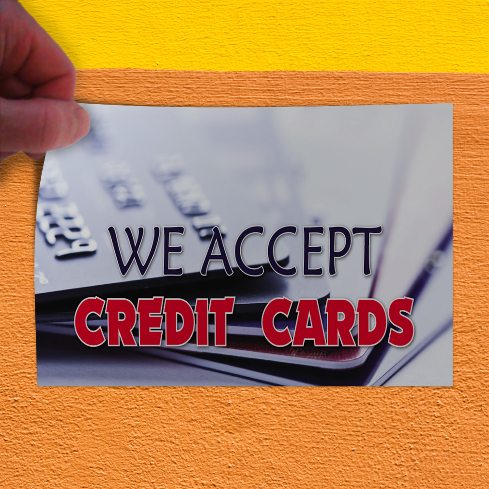 Decal Stickers We Accept Credit Cards Red Black Vinyl Store Sign Label