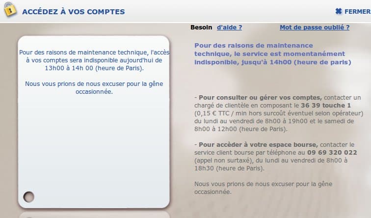 Maintenance Technique sur le site de la Banque Postale - Indisponible