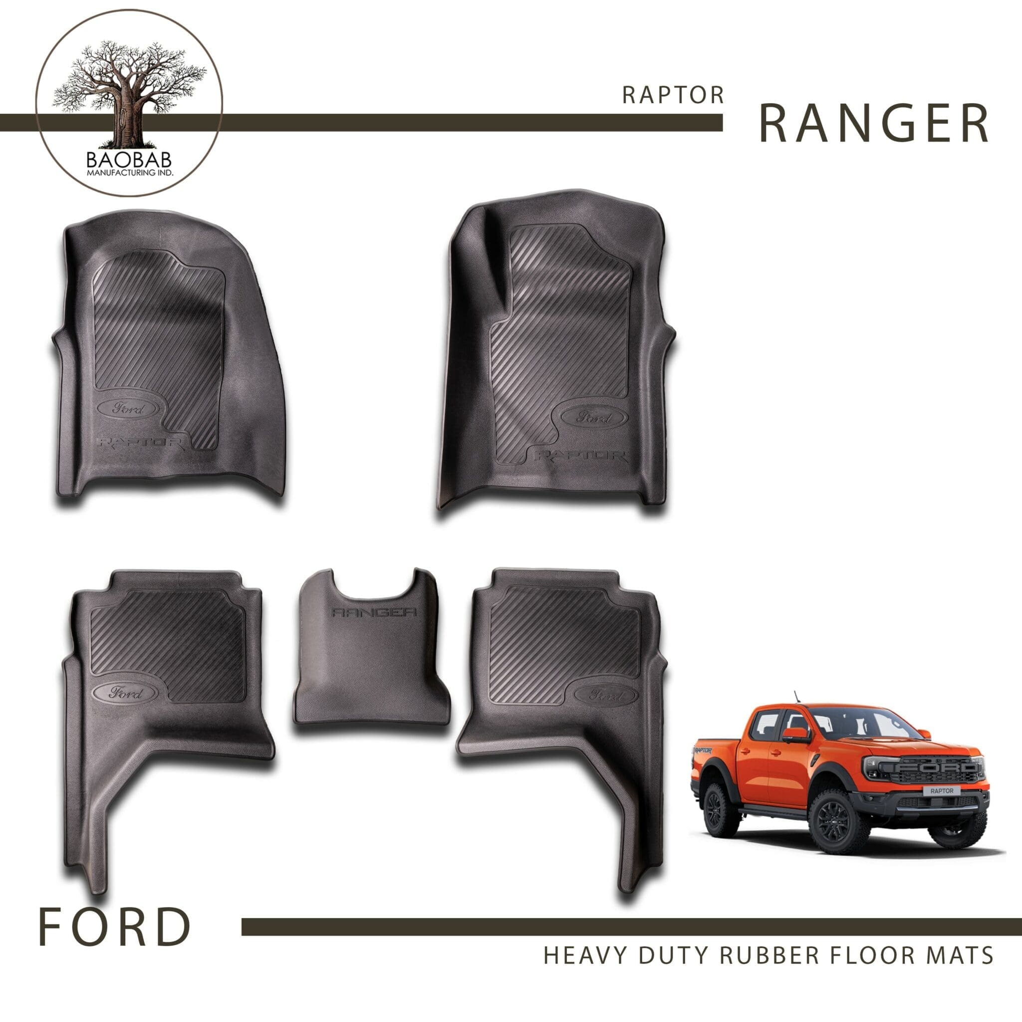 Next Gen Ford Ranger Raptor Heavy Duty Rubber Floor Mats For Sale
