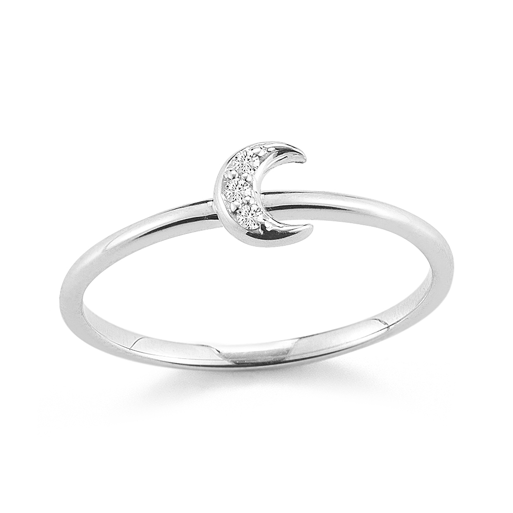 Diamond Crescent Moon Ring Barbela Design
