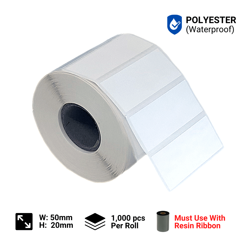 80mm x 50mm Polyester Label Stickers (Waterproof)