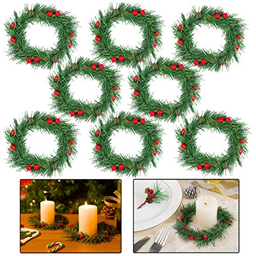 UPC 884107375786 Set of 8 4inch Christmas Candle Ring Xmas Red Artificial Berry Candle Rings