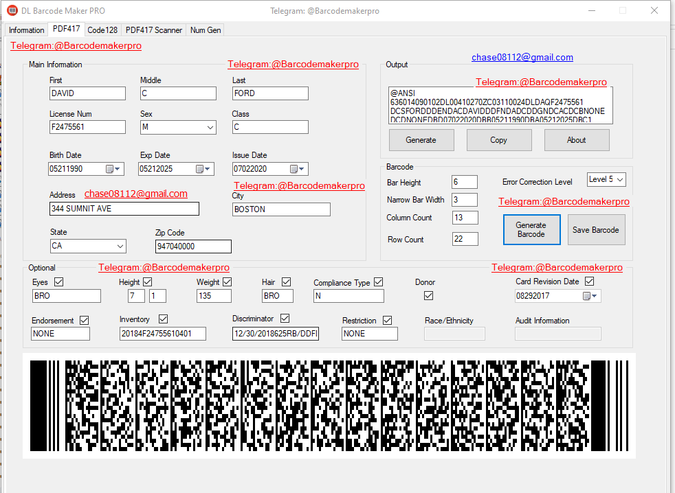 Barcode Maker Pro pdf417 barcode generator for drivers license