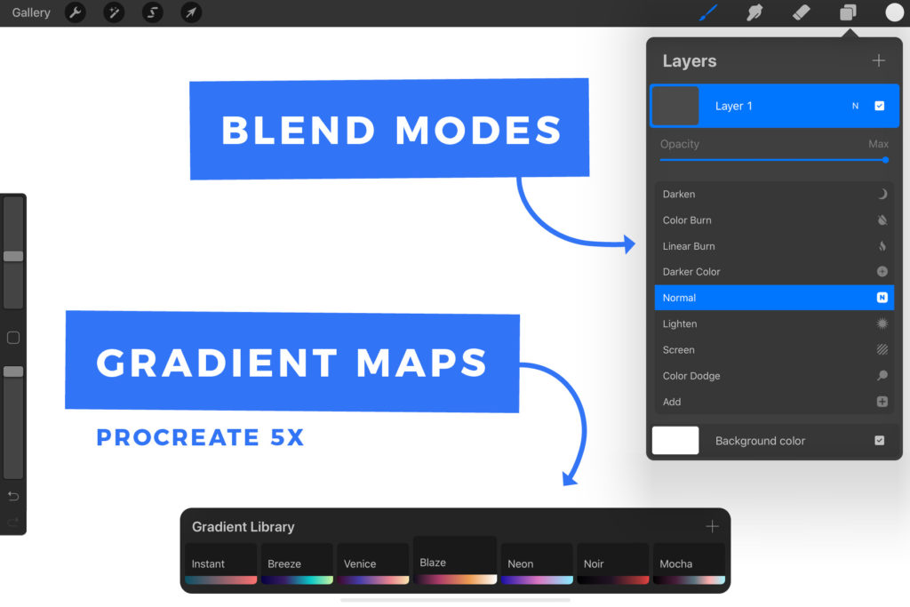Procreate 5x Color Play Gradient Maps & Blend Modes • Bardot Brush