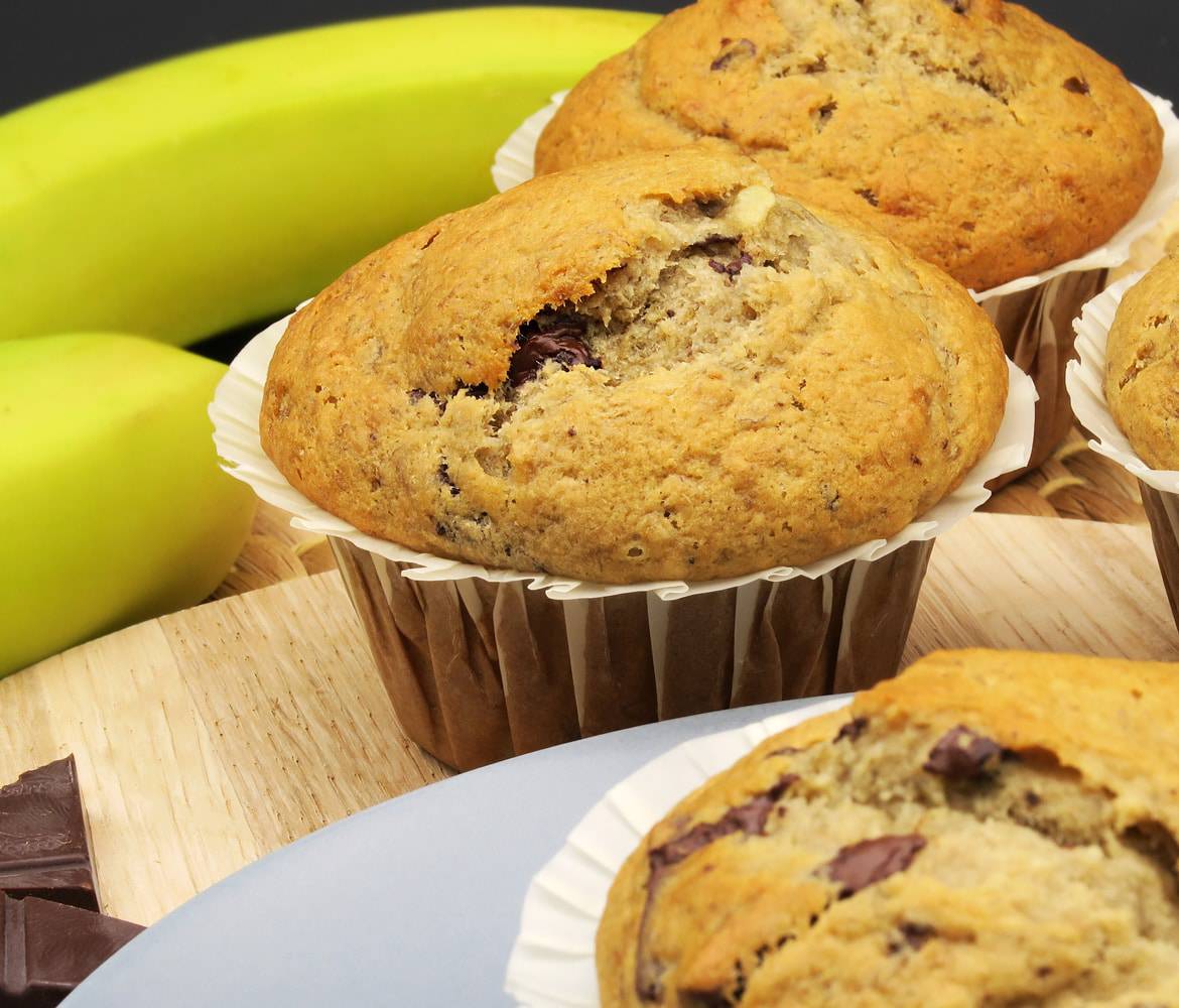 Bananmuffins svampede bananmuffins med chokolade Barego'mad