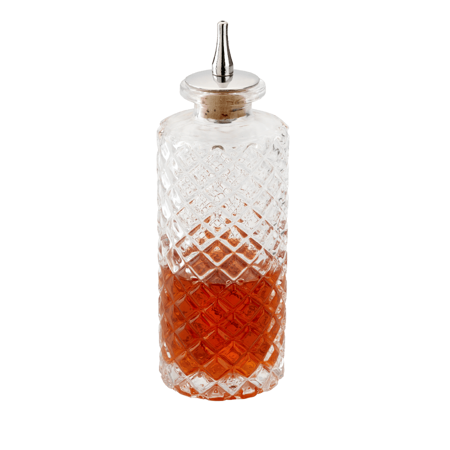 5.1 oz. Glass Bitters Bottle Retro Design Stainless Steel Top Barfly