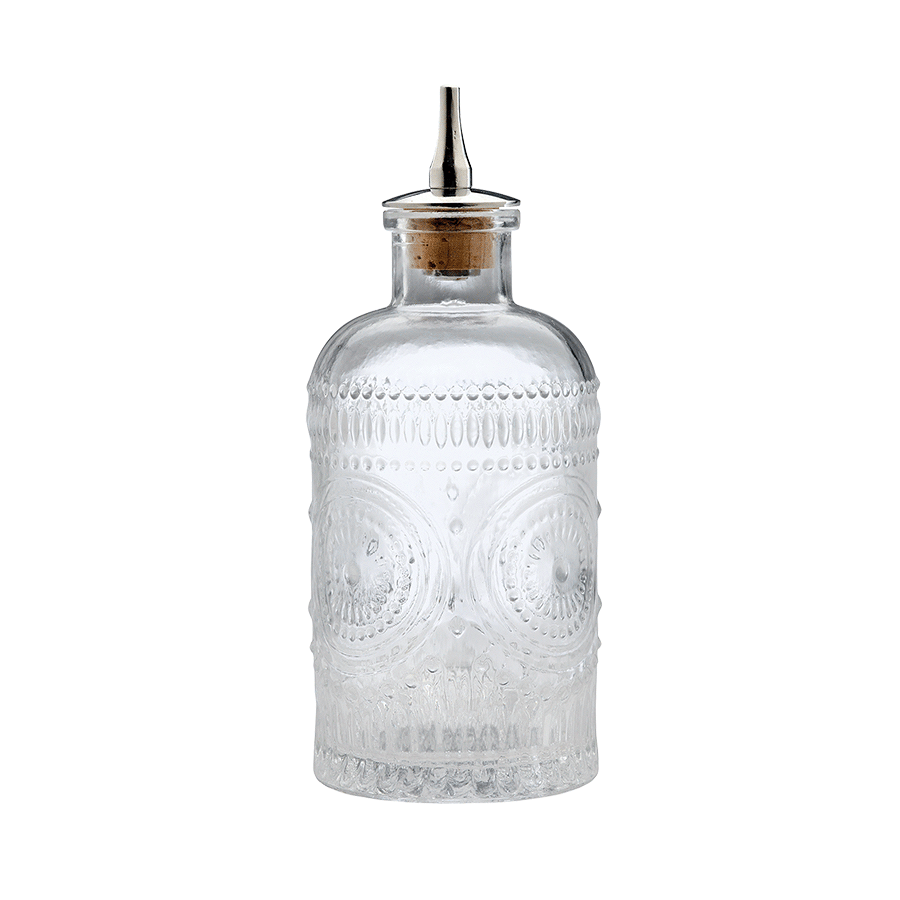 6.8 oz. Glass Bitters Bottle Retro Design Stainless Steel Top Barfly