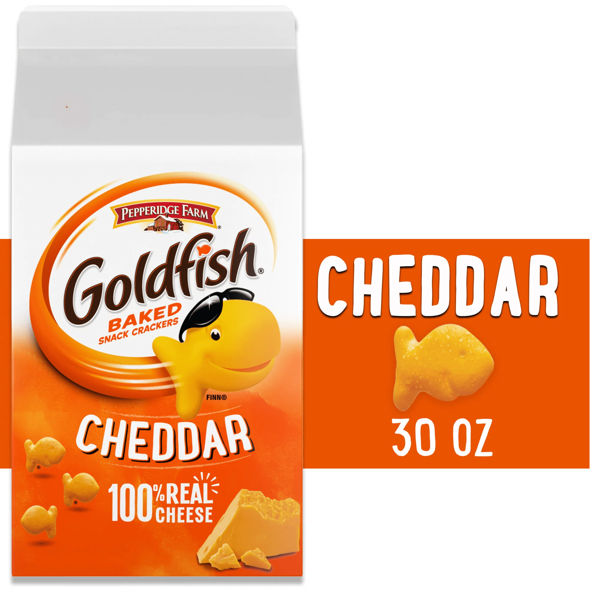 Goldfish Cheddar Cheese Crackers, Baked Snack Crackers, 30 oz Carton