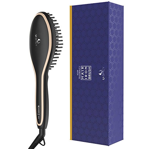 USpicy Hair Straightener Brush with Free Heat Resistant Glove Only 14.99!