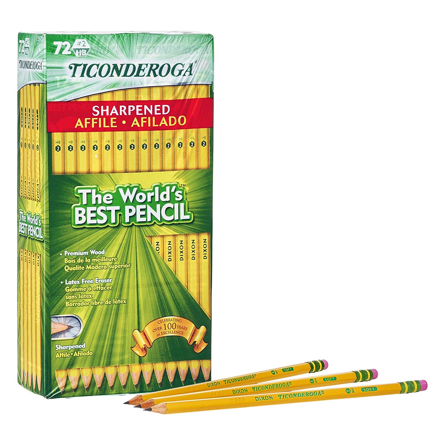 TICONDEROGA Pencils, WoodCased 2 HB Soft, PreSharpened with Eraser