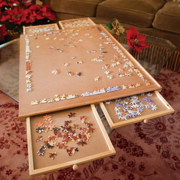 Bits and Pieces Jumbo Size Wooden Puzzle PlateauSmooth Fiberboard Work Surface Four Sliding