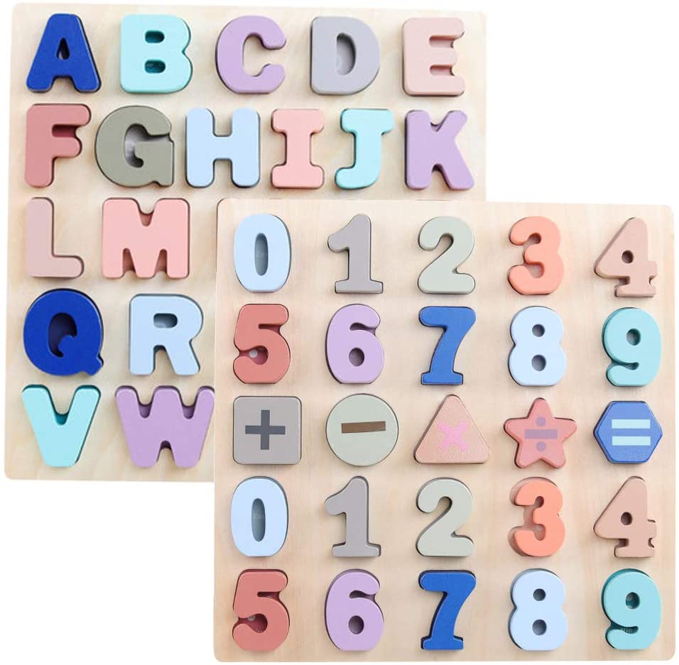 GEMEM Wooden Alphabet Chunky Puzzles ABC Upper Case Letter and Number