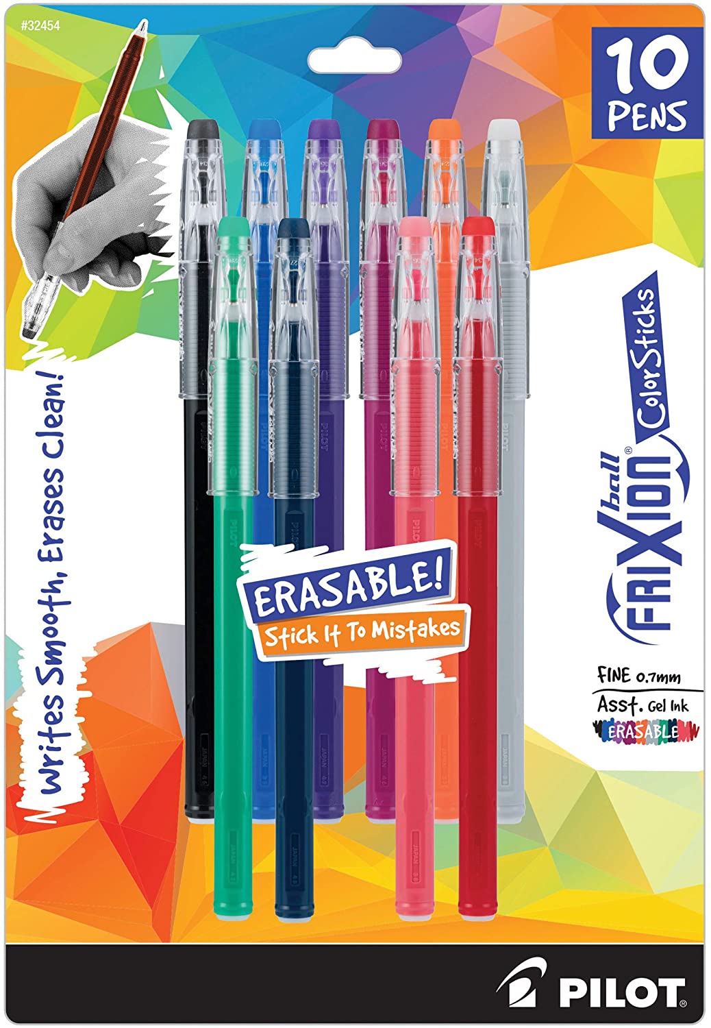 Pilot Frixion ColorSticks Erasable Gel Ink Pens, Assorted Colors, 10
