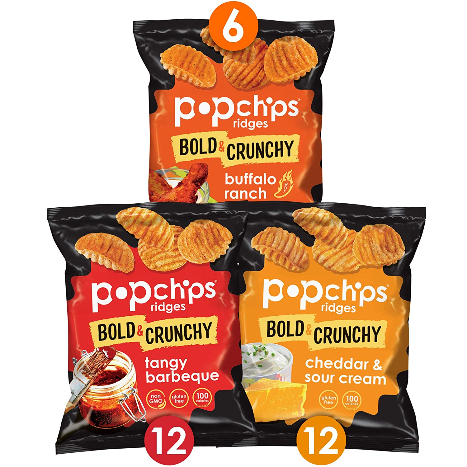 Popchips Ridges Potato Chips Variety Pack, (Pack of 30) 3 Flavors, Only 8.82