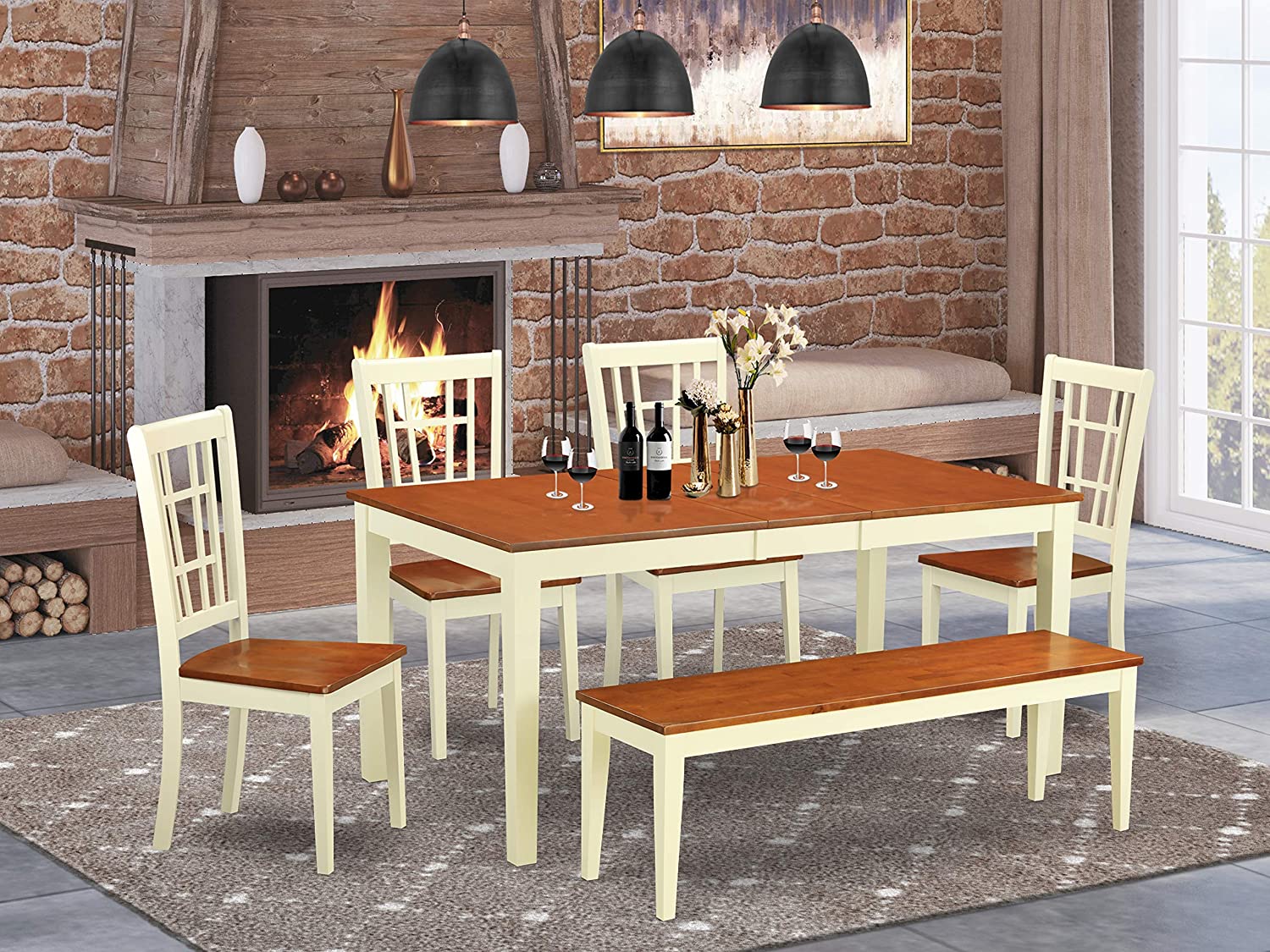 6Pc Dining room set for 4Table with Leaf and 4 Kitchen Chairs plus