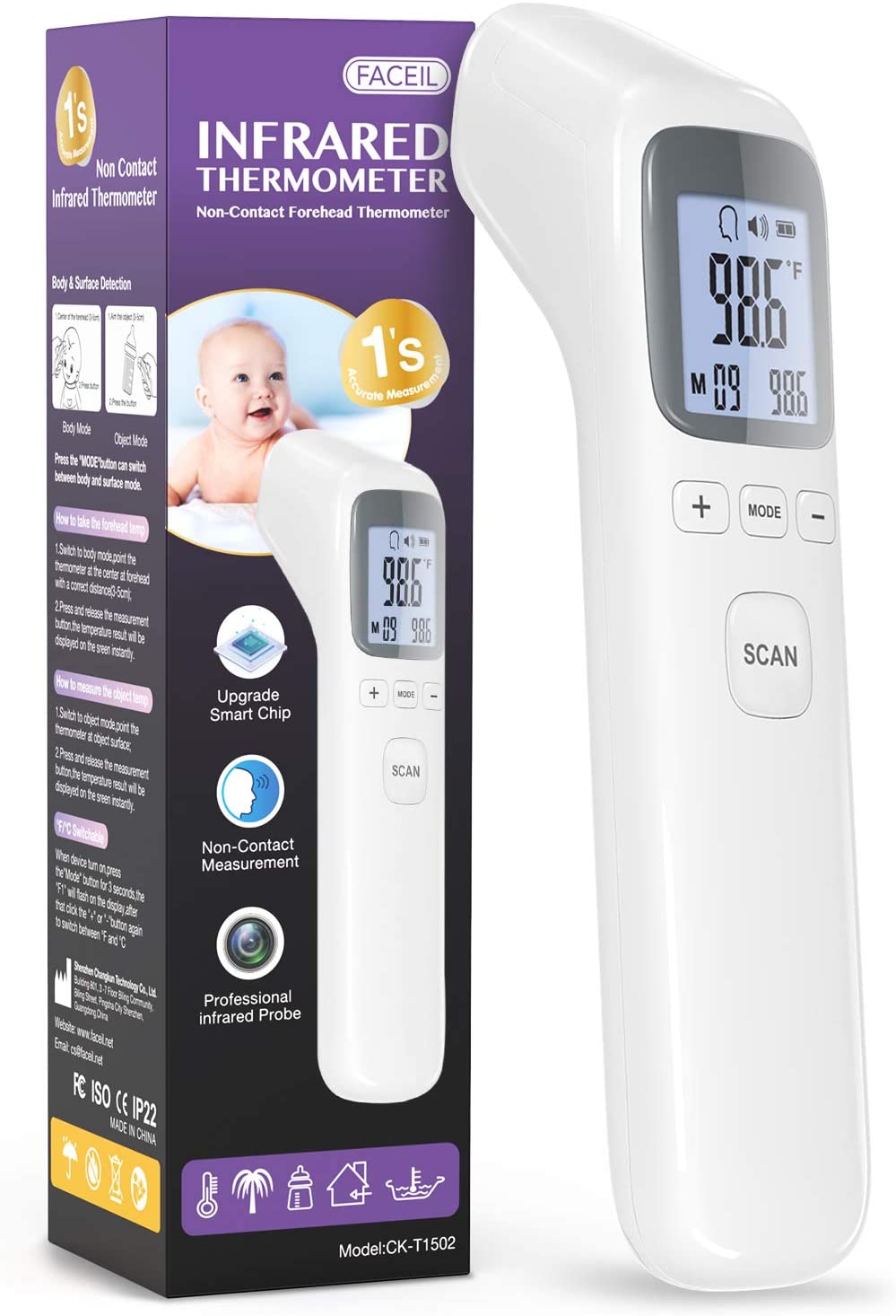 Thermometer for Fever, NoTouch Forehead Thermometer with Object Mode