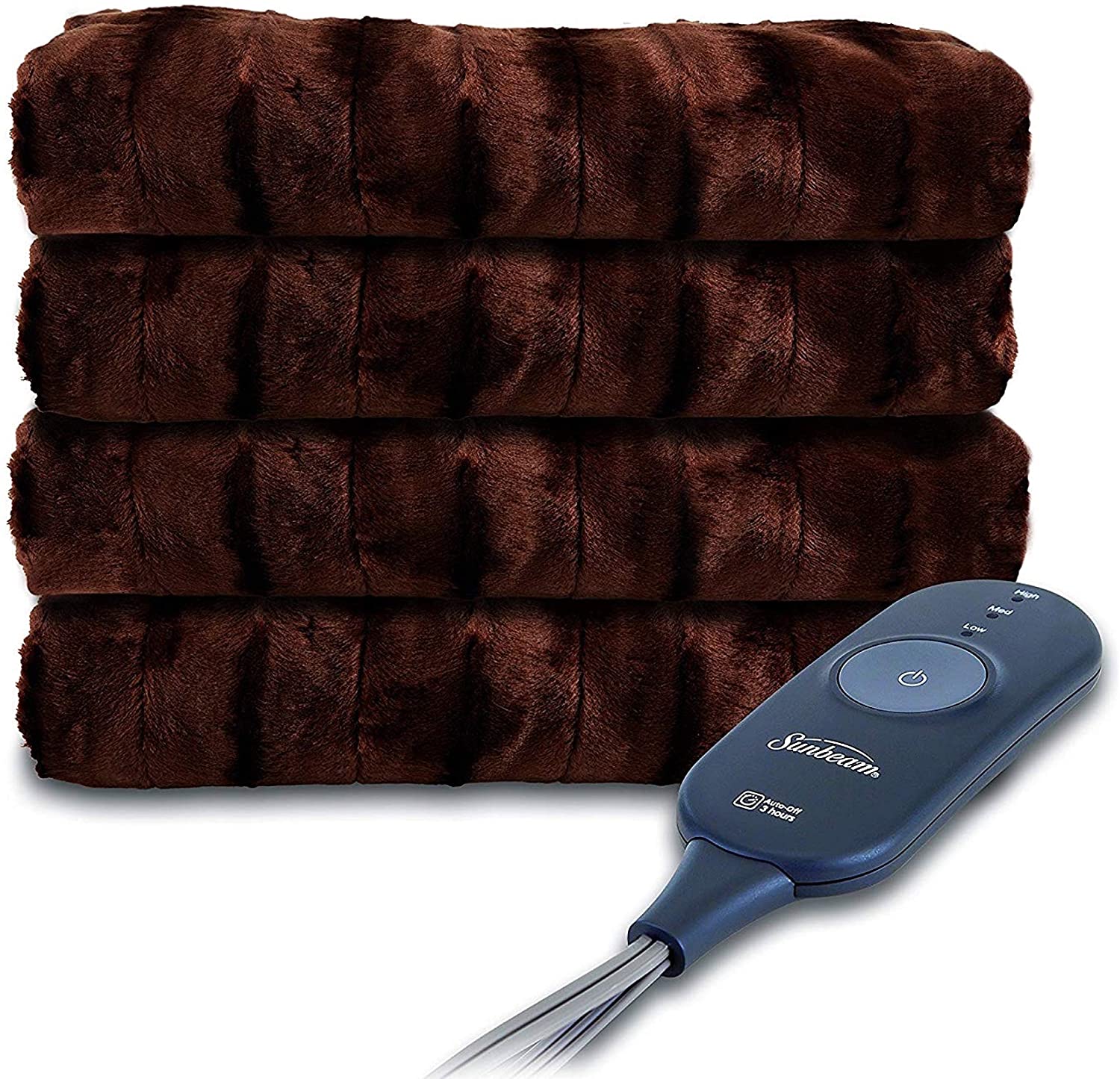 Sunbeam Heated Throw Blanket Faux Fur, 3 Heat Settings, Walnut 23.04