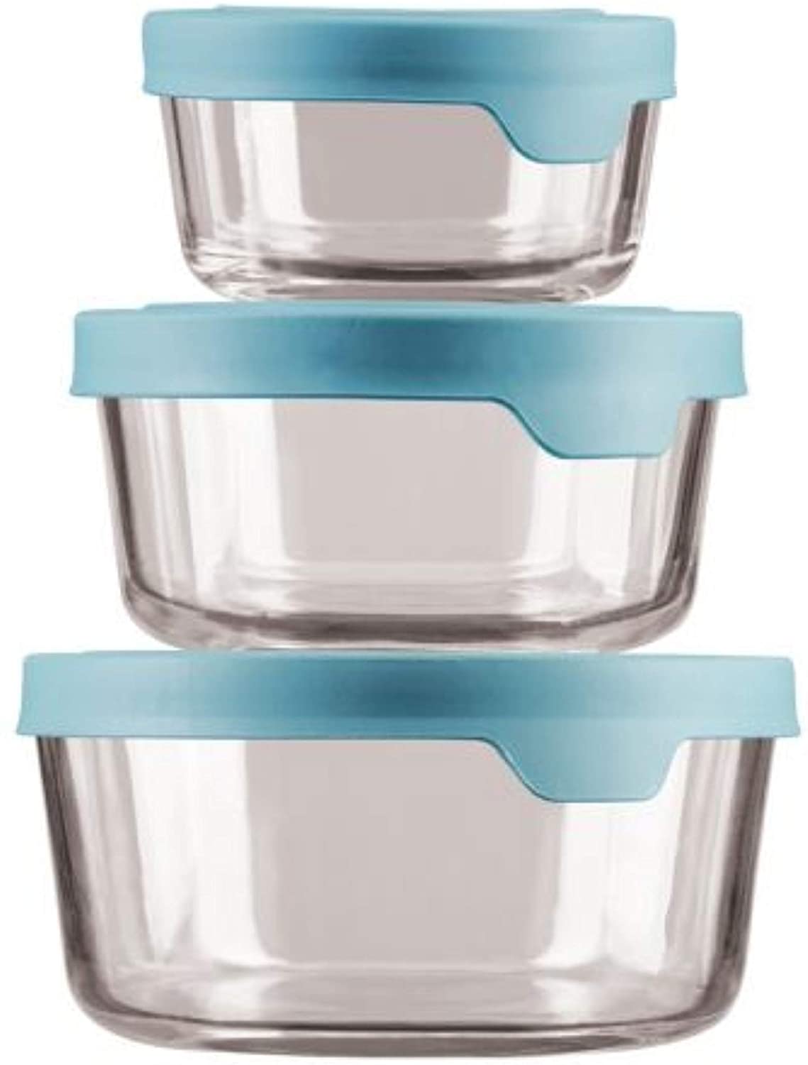 Anchor Hocking TrueSeal Round Glass Food Storage Containers with Airtight Lids, Mineral Blue