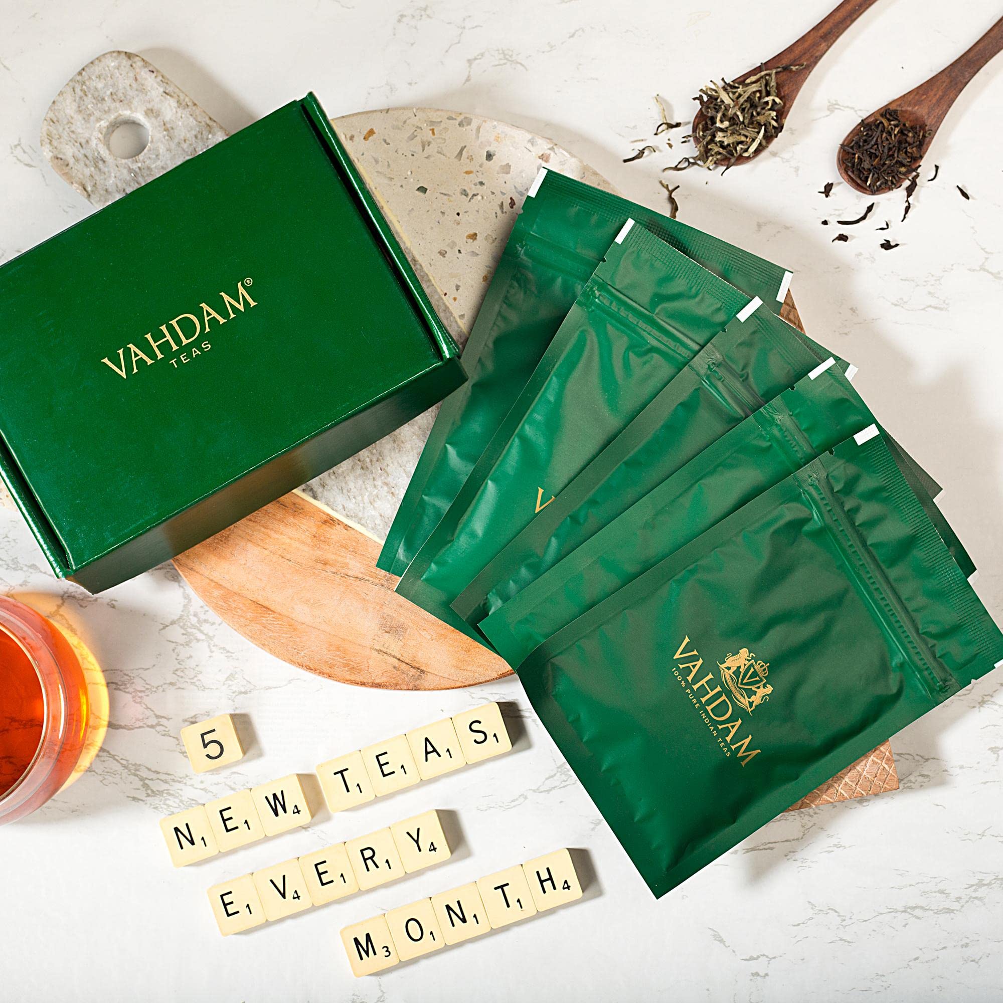 Vahdam, Loose Leaf Tea Variety Subscription Box 5 Teas, 35+ Servings