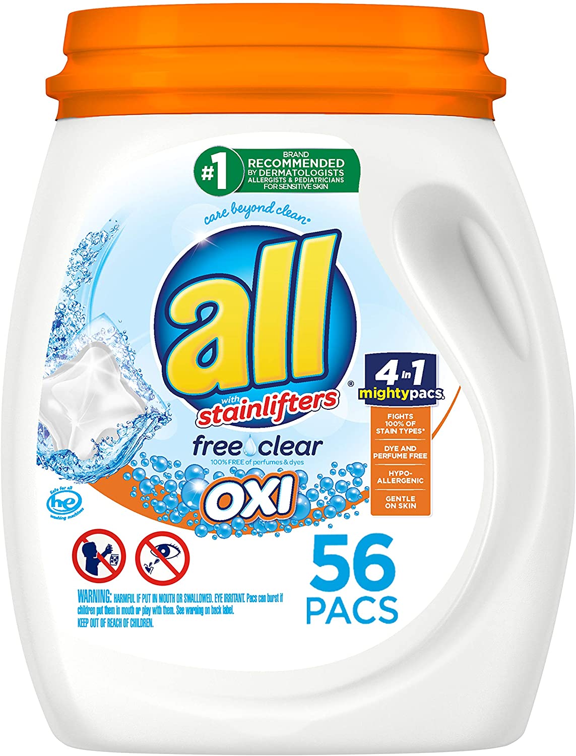 All Mighty Pacs Laundry Detergent with Oxi Stain Removers and Whiteners