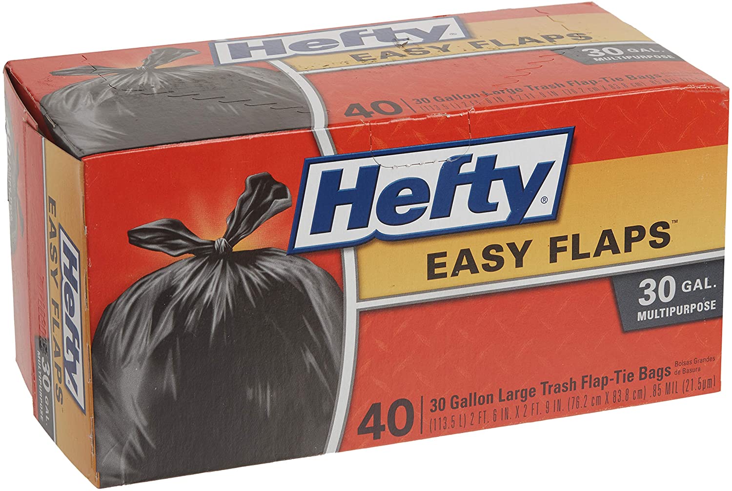 Hefty Easy Flaps Multipurpose Large Trash Bags, Unscented, 30 Gallon, 40 Count 6.44