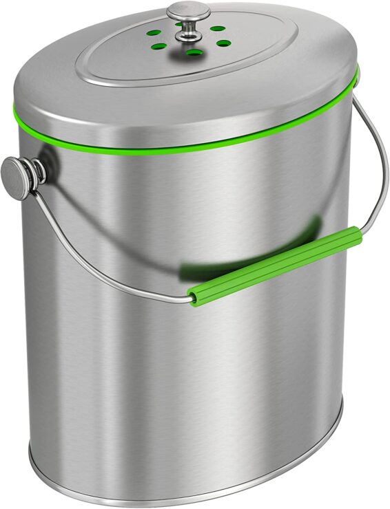 iTouchless Stainless Steel Compost Bin 1.6 Gallon Includes AbsorbX Odor