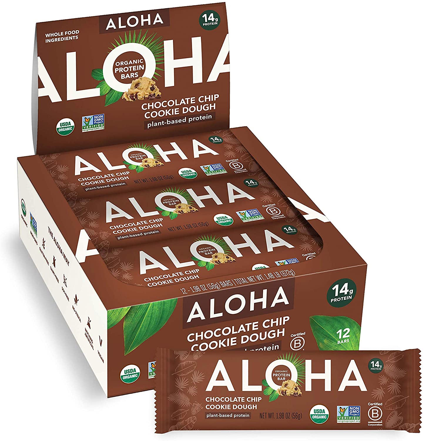 ALOHA Organic Plant Based Protein Bars Chocolate Chip Cookie Dough