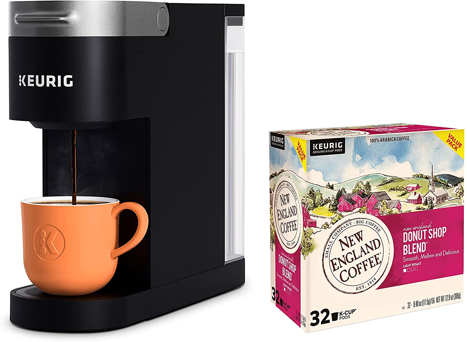 Keurig KSlim Single Serve Coffee Maker with New England Coffee Donut Shop Blend, Light Roast