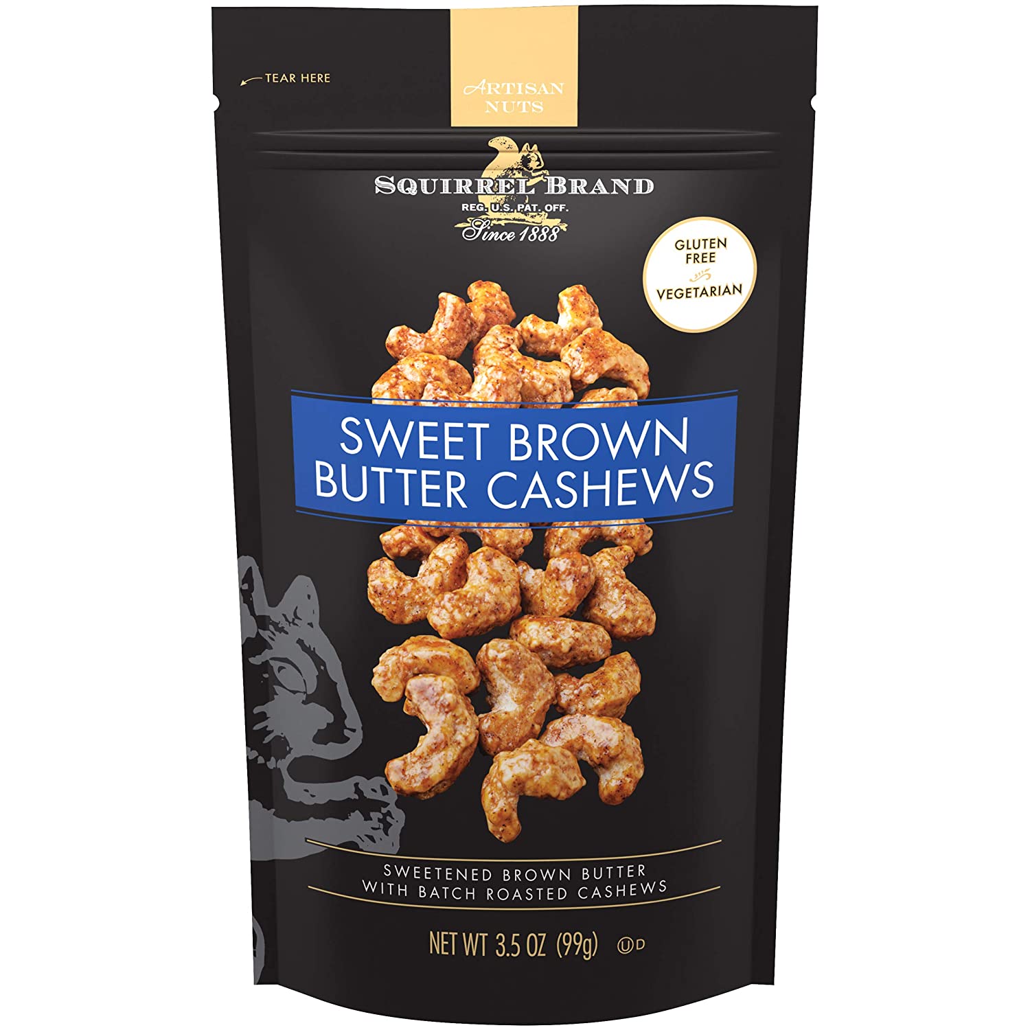 Squirrel Brand Sweet Brown Butter Cashews, 3.5 Ounces, Gluten Free