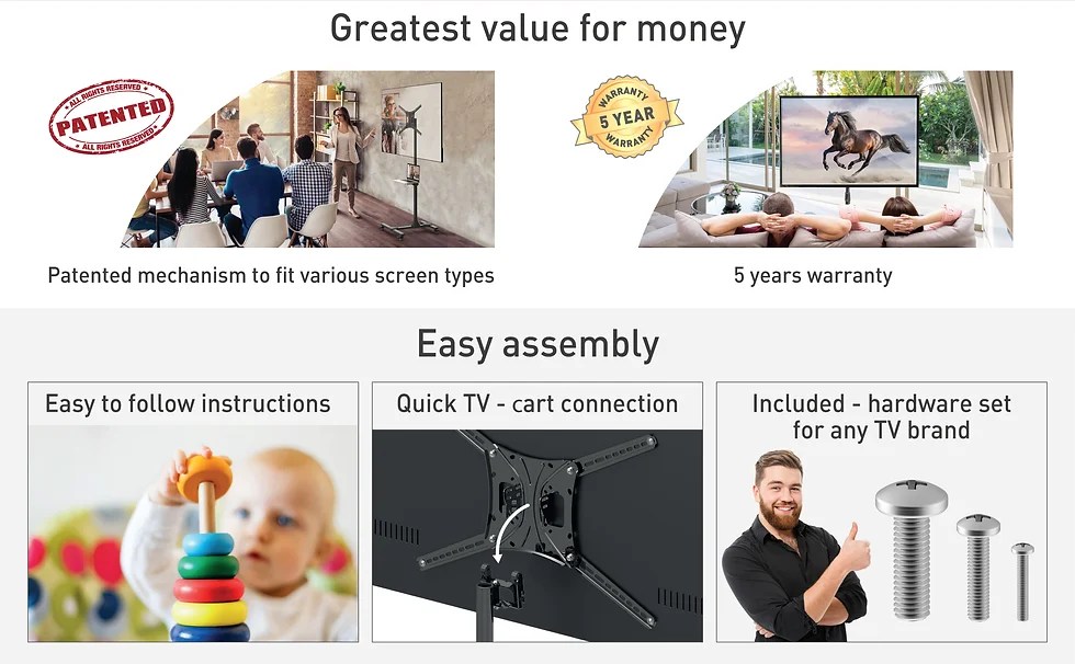 13" 83" Mobile TV Mount Cart with Metal Shelf Tilt & Vertical