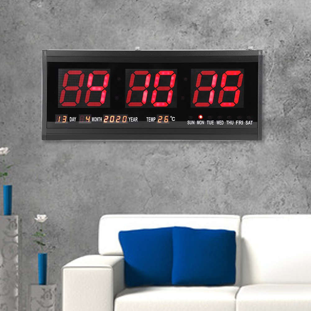 48CM Digital Led Red Large LED Digital Wall Clock Date Temperature