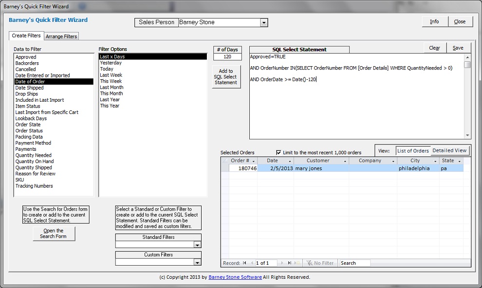Quick Filter Wizard Barney Stone Software