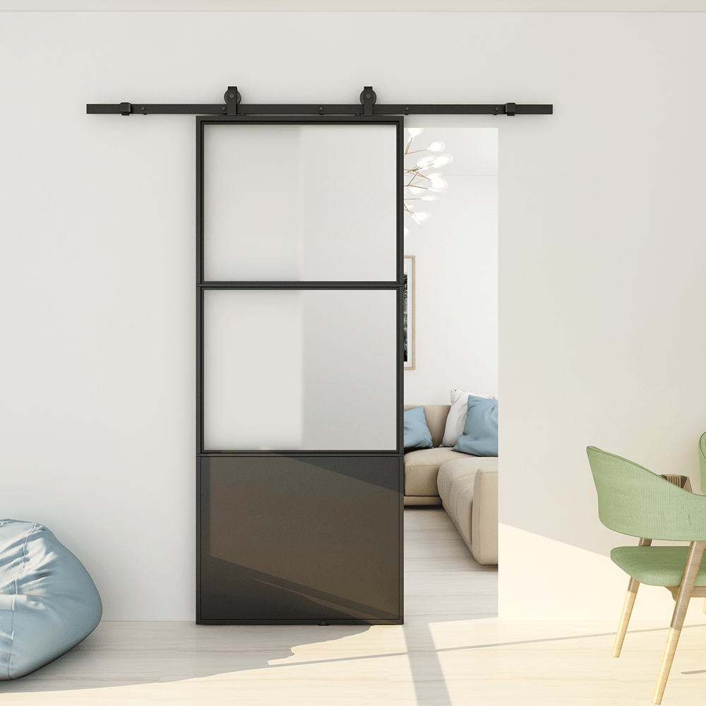 Concorde Metal and Glass Sliding Barn Door With Top Mount Hardware Kit