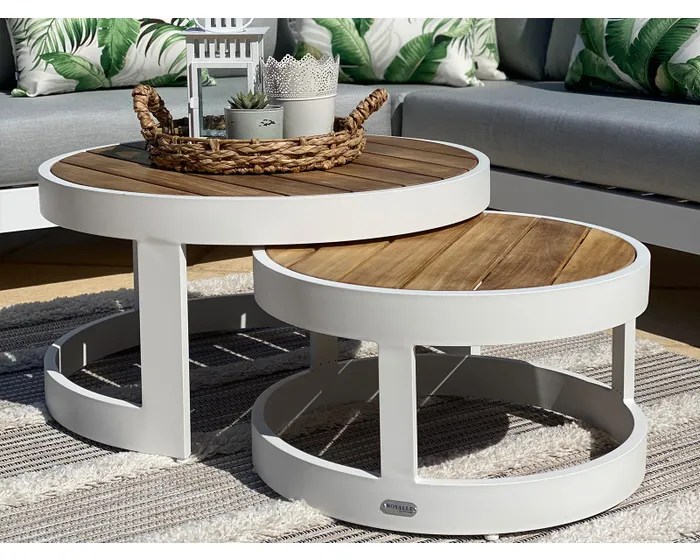 Outdoor Aluminum and wood Round Coffee Table Set (White) price in