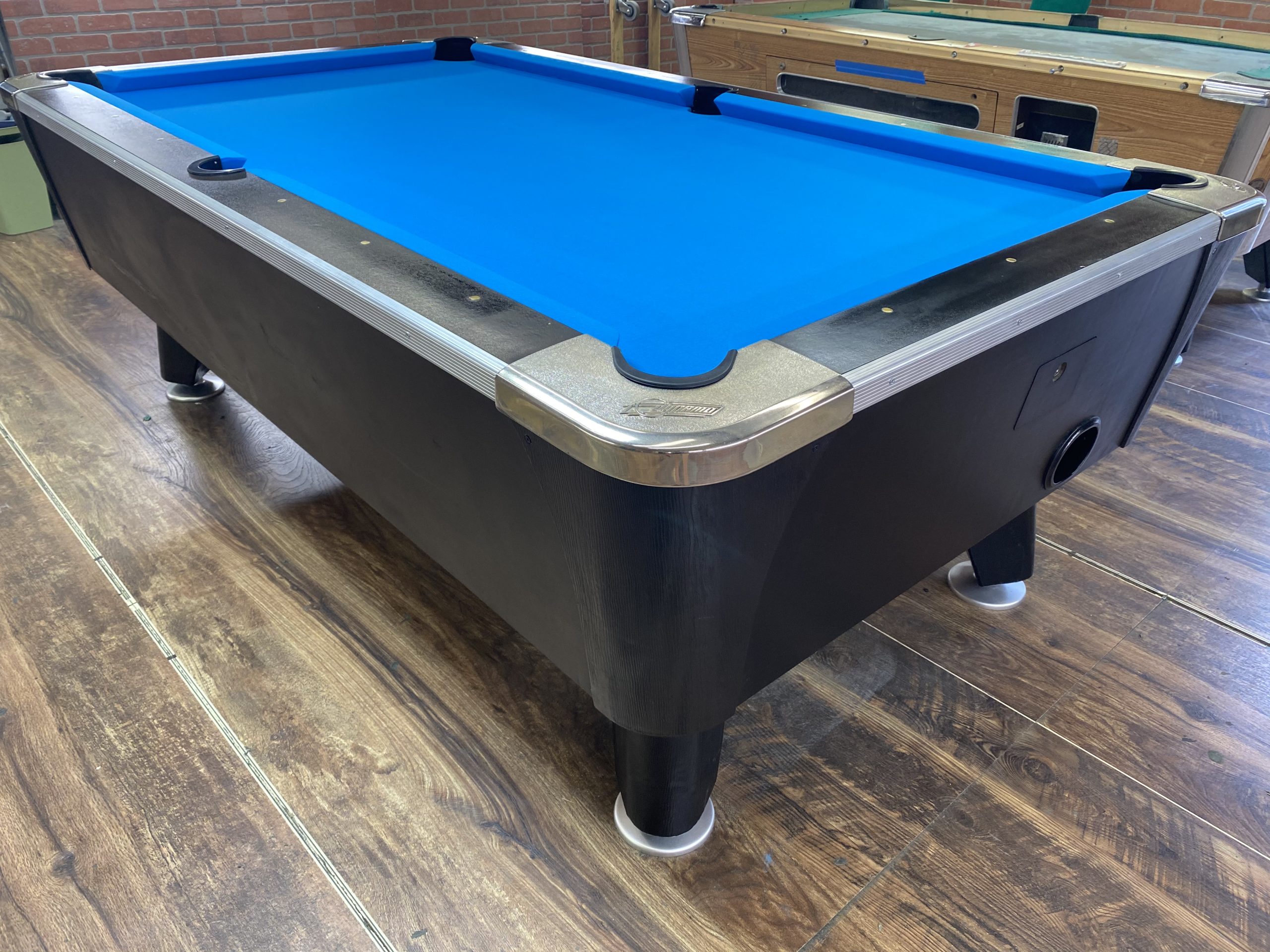 7′ Dynamo Black (Chrome Accents) Used Coin Operated Pool Table Used Coin Operated Bar Pool Tables
