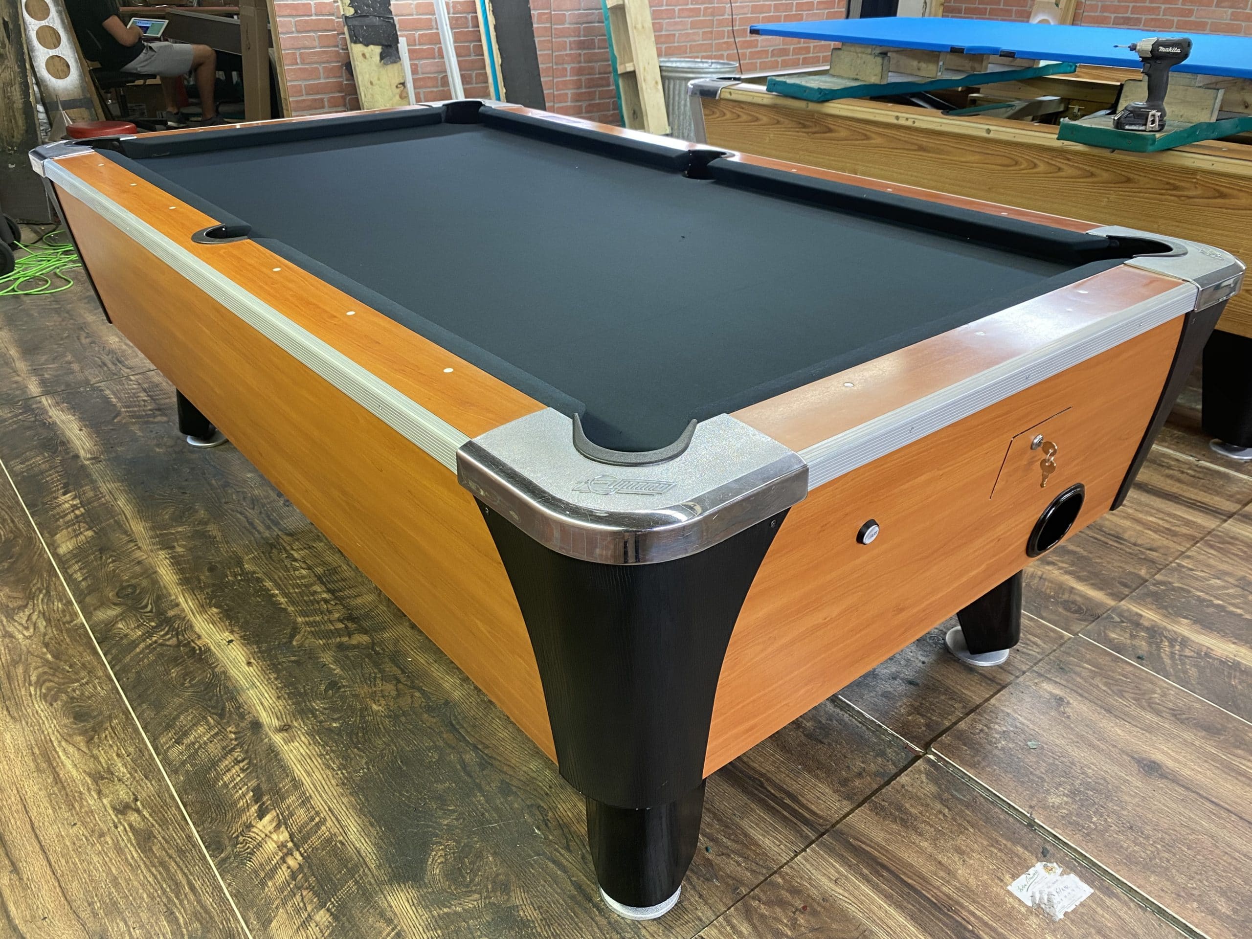 7′ Dynamo Orange Oak Used Coin Operated Pool Table Used Coin Operated