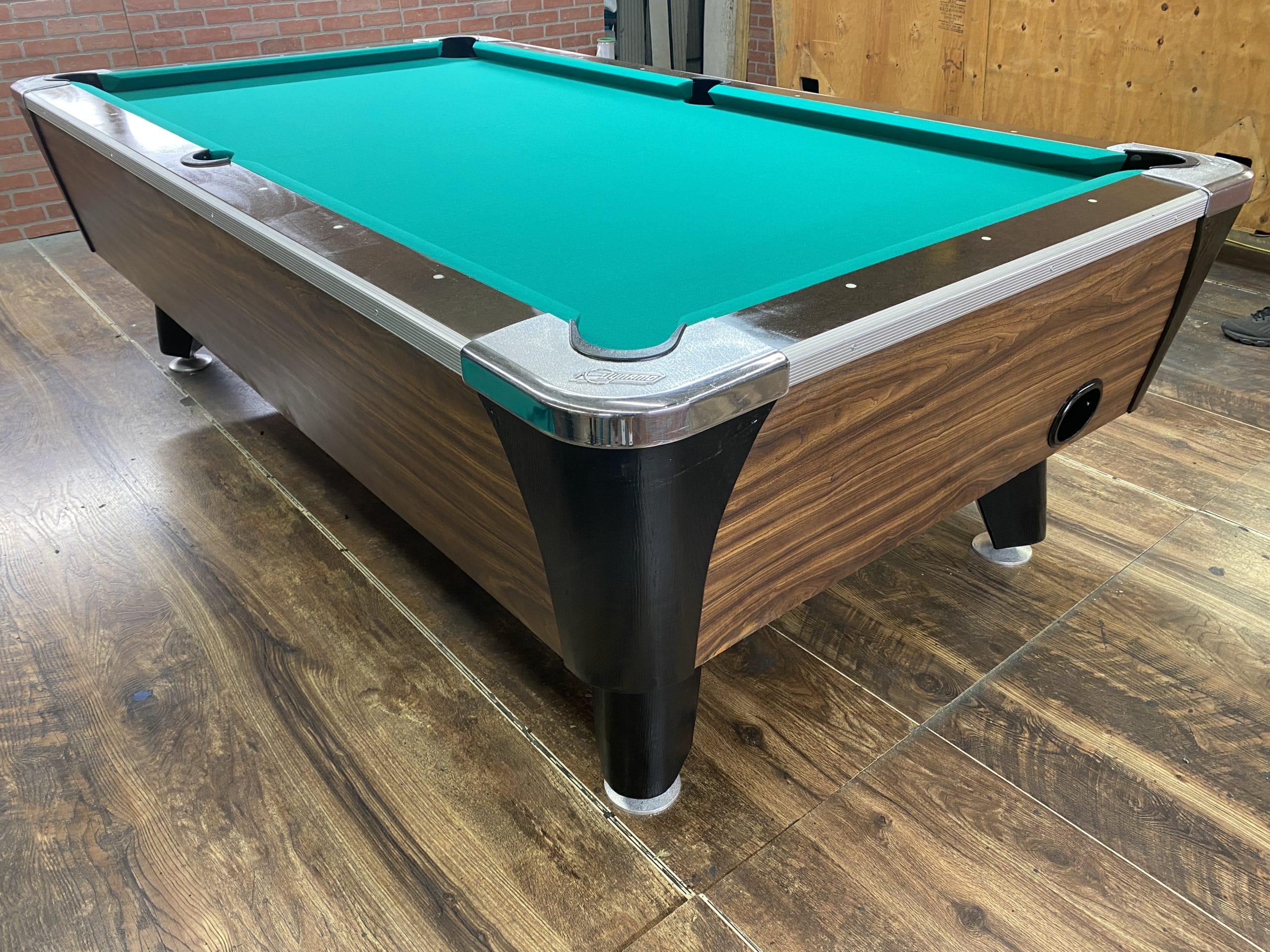 8′ Dynamo Walnut Used Coin Operated Pool Table Used Coin Operated Bar
