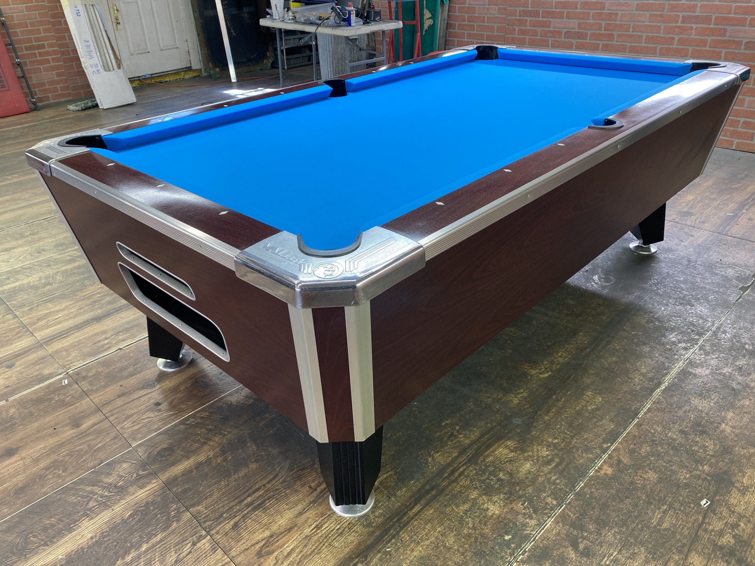 7′ Valley Red Mahogany Used Coin Operated Pool Table Used Coin