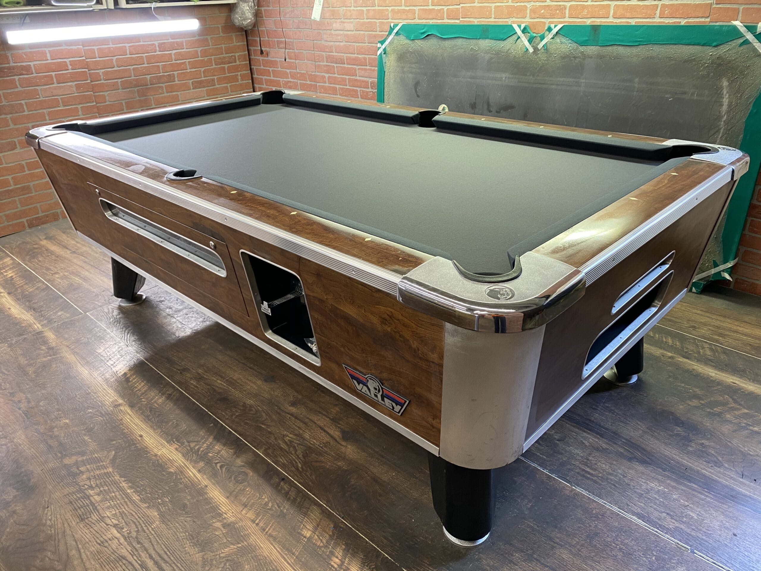 7′ Valley Light Walnut Used Coin Operated Pool Table Used Coin