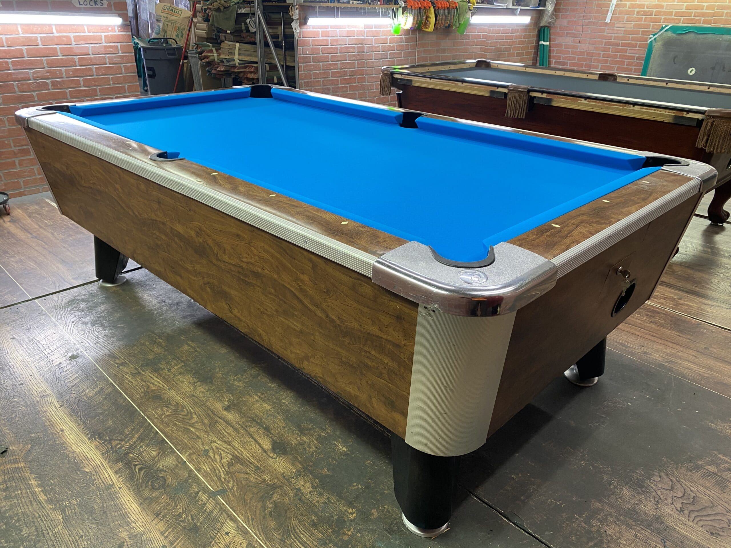 7′ Valley Light Walnut Used Coin Operated Pool Table Used Coin