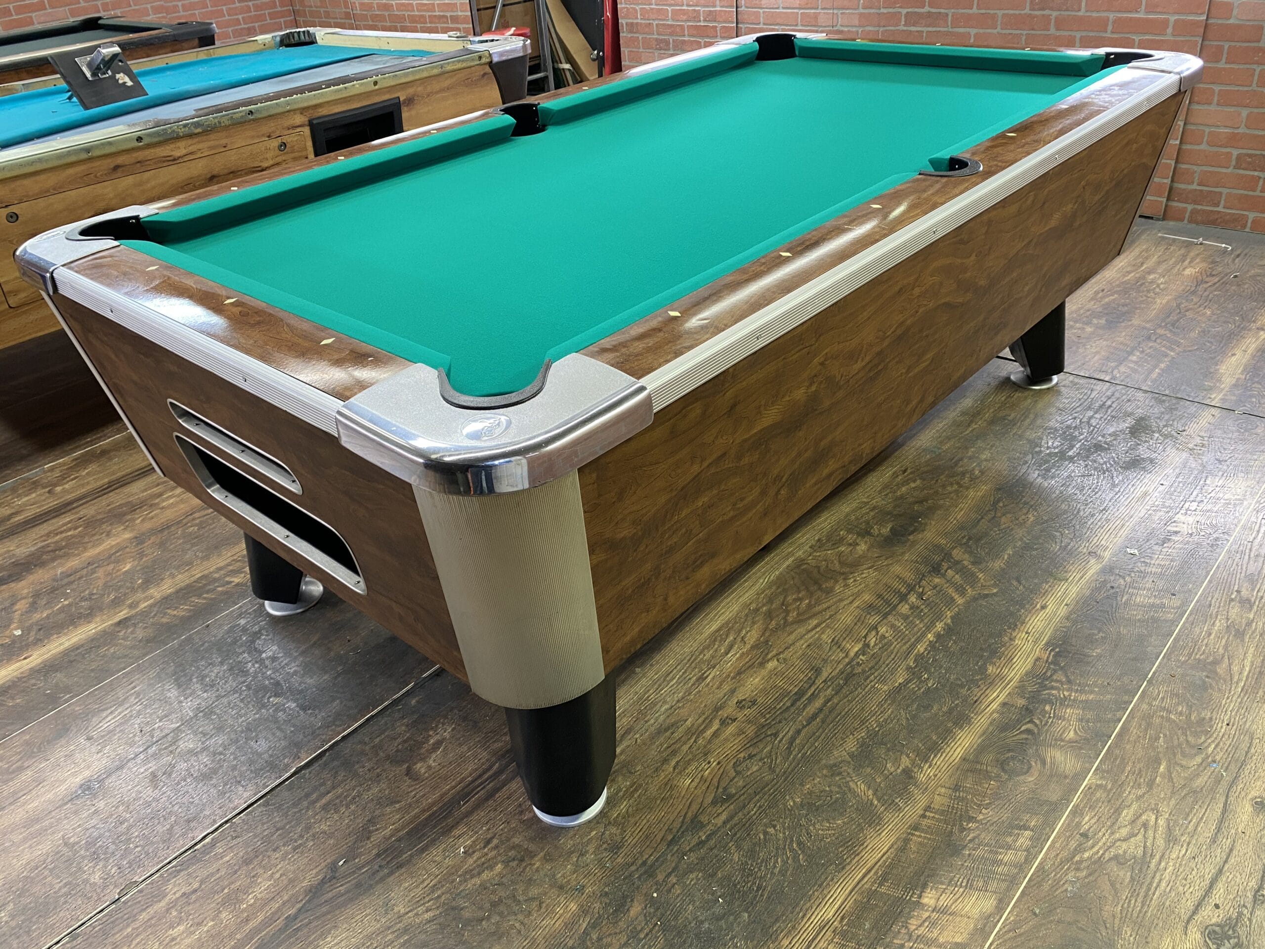6 1/2 Valley Light Walnut Used Coin Operated Pool Table Used Coin