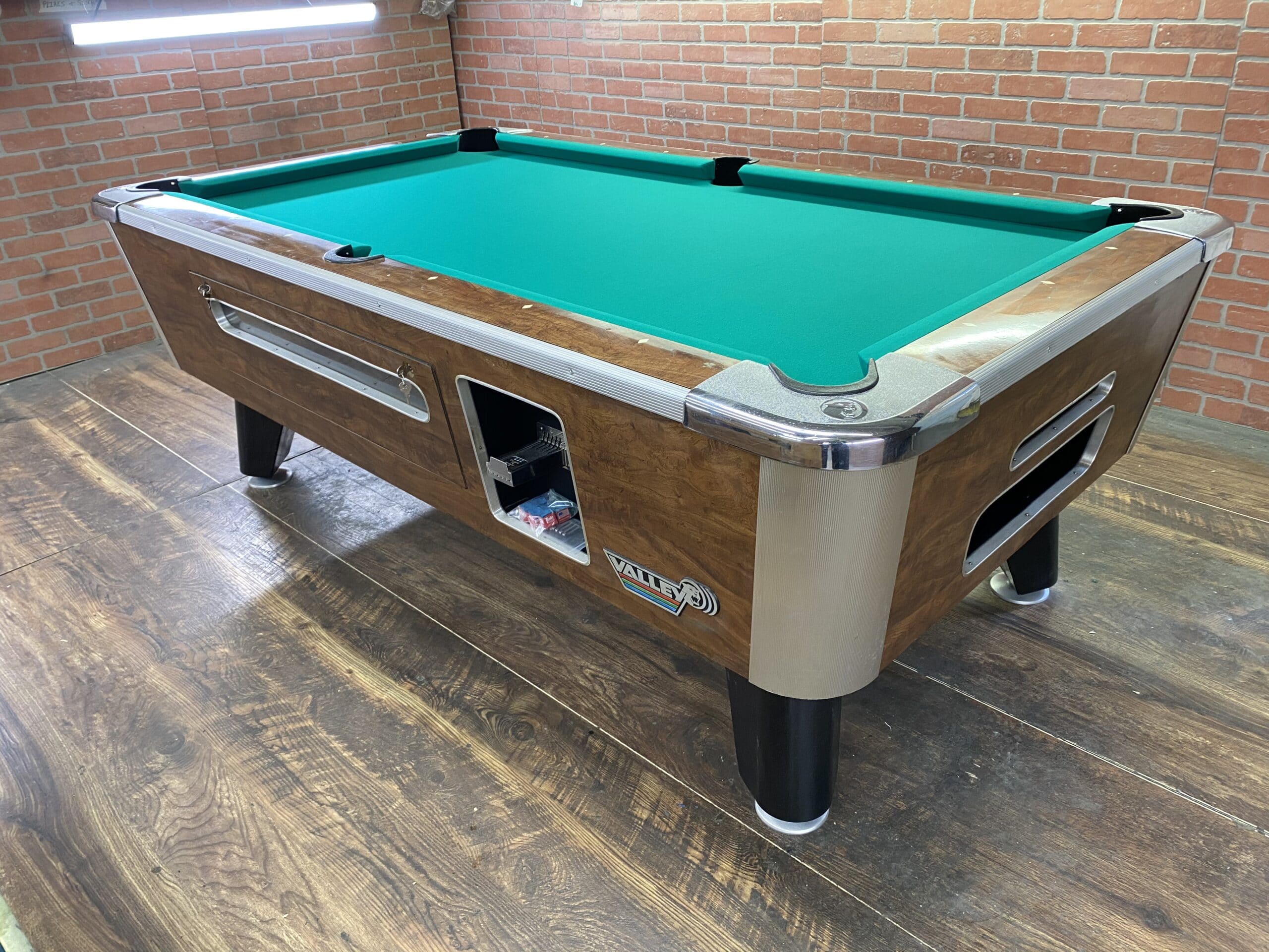 6 1/2 Valley Light Walnut Used Coin Operated Pool Table Used Coin